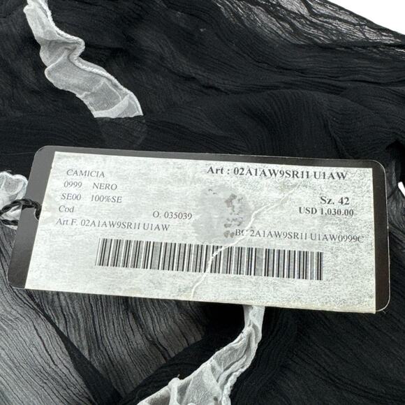 Dolce & Gabbana 100% Silk Sheer Ruffle Trim Top Black Size 42 Small New - Picture 11 of 12